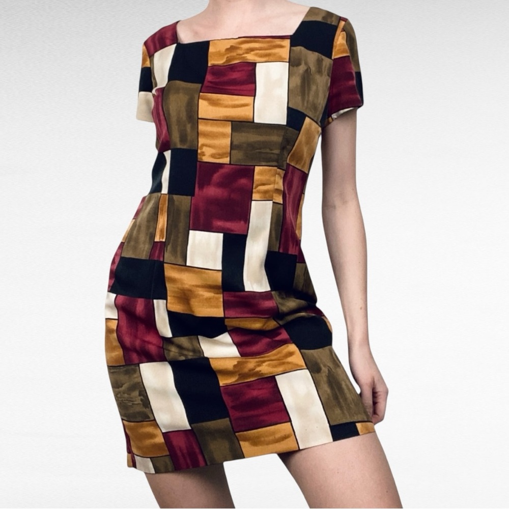 VINTAGE | Jessica Howard Petite | Geometric Colorblock Classic Retro Style Dress